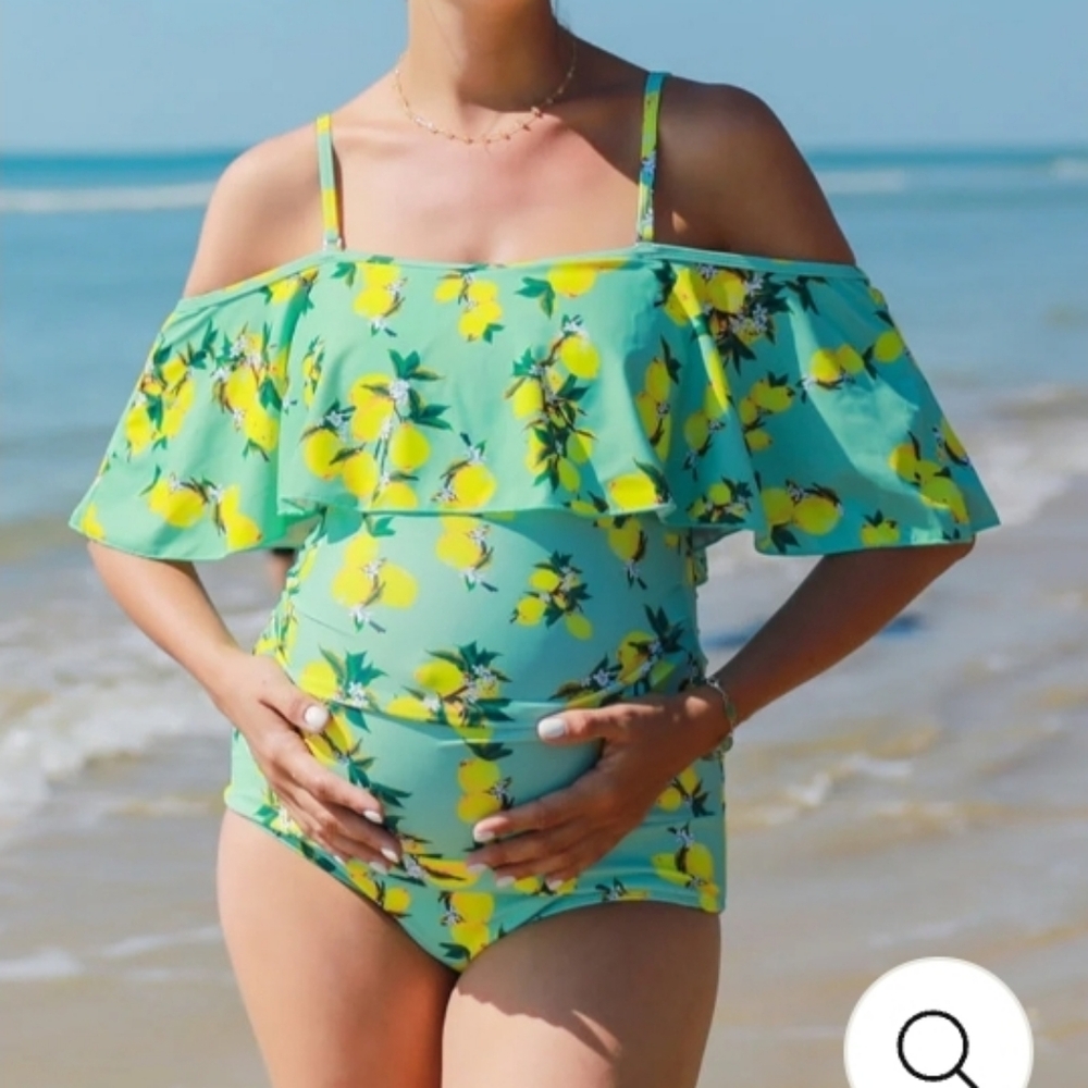Summer Mae Off The Shoulder Lemon Print Adjust Straps Maternity Size Small
